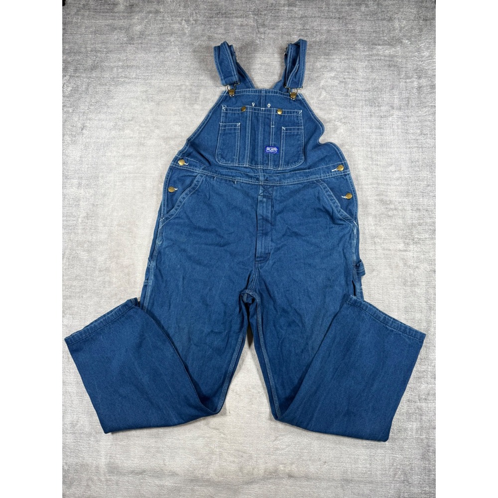 Big Smith Overalls Mens 38x32 Blue Denim Bib Cotton Carpenter Workwear Utility
